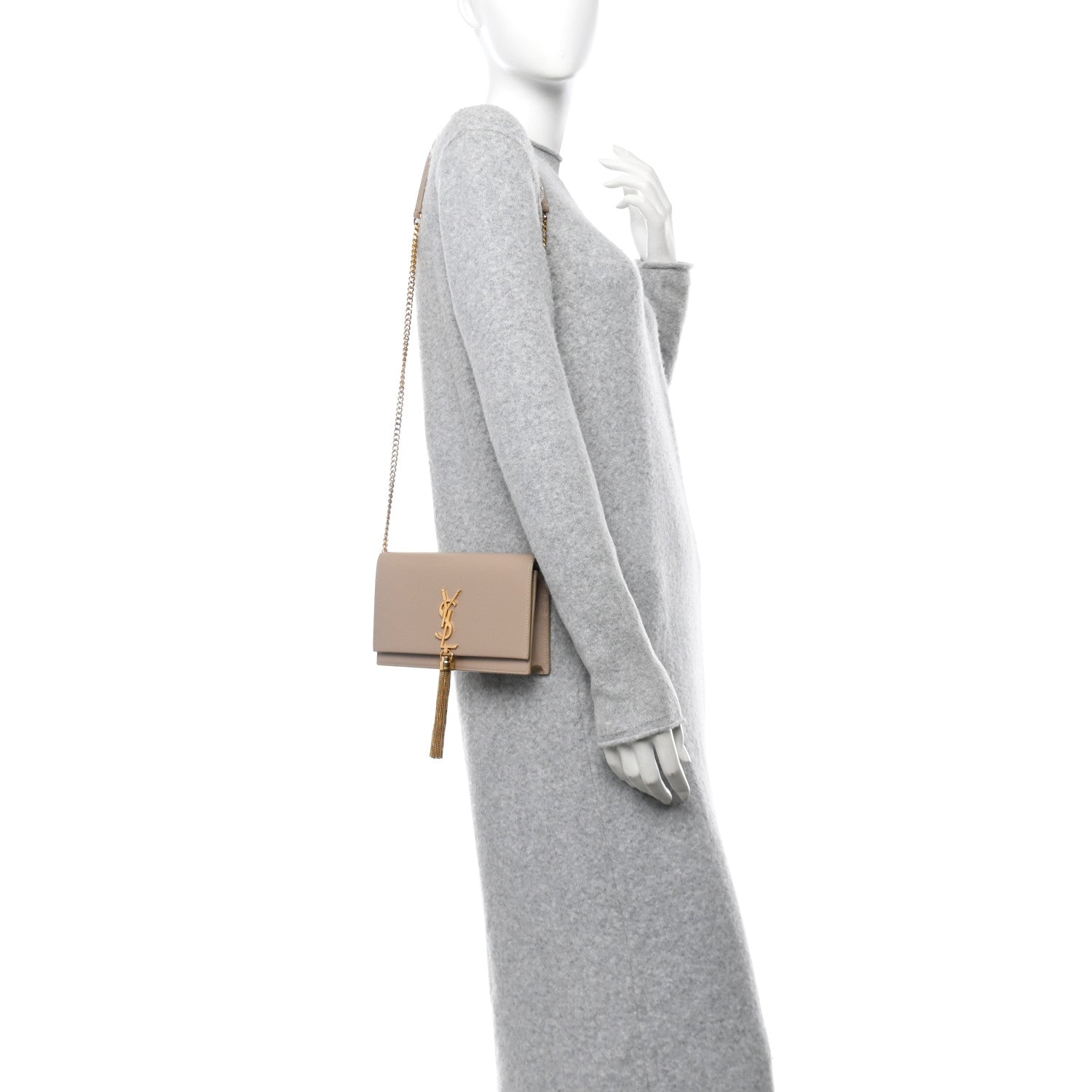 Saint Laurent Grain De Poudre Classic Monogram Kate Tassel Chain Wallet Dark Beige 2 of 12