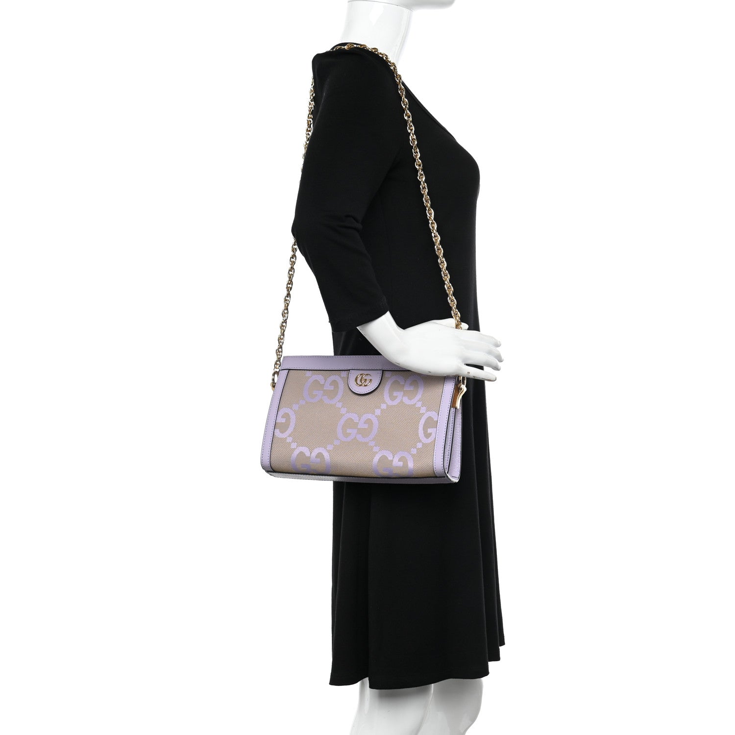 Gucci Monogram Jumbo GG Textured Dollar Calfskin Small Ophidia Chain Shoulder Bag Beige Lapis 2 of 12