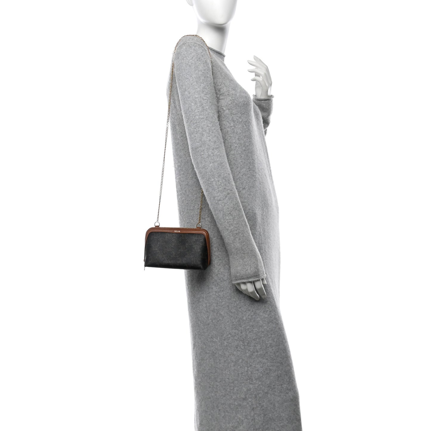 Triomphe Canvas Lambskin Clutch On Chain Tan