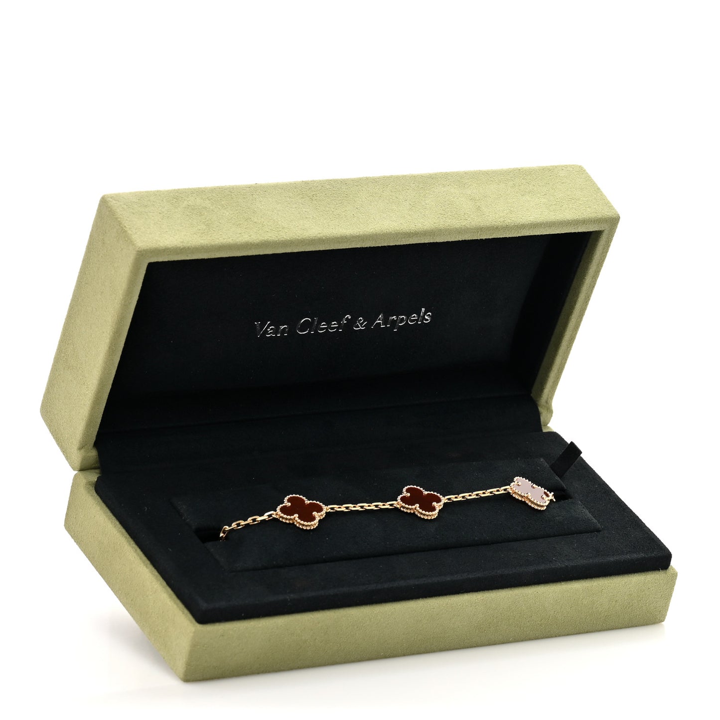 18K Yellow Gold Carnelian 5 Motifs Vintage Alhambra Bracelet