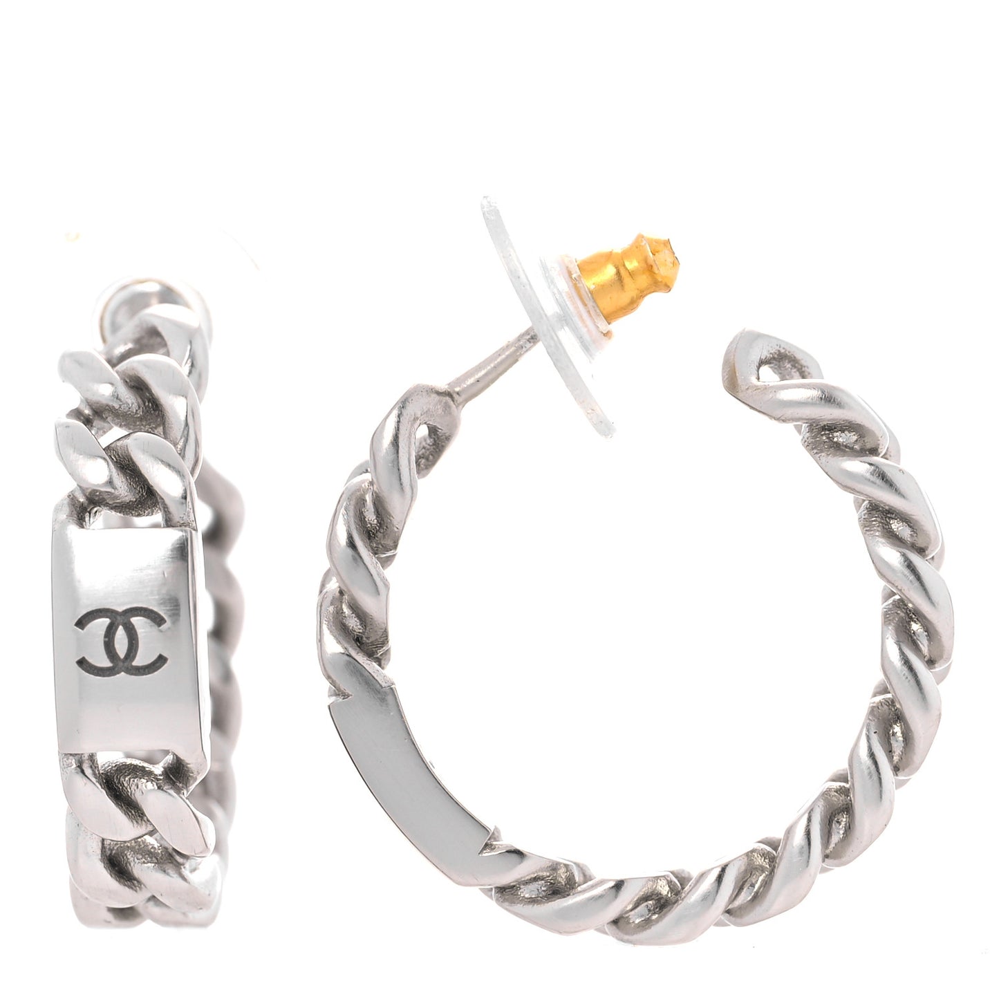 CC Chain Square Hoop Earrings Silver