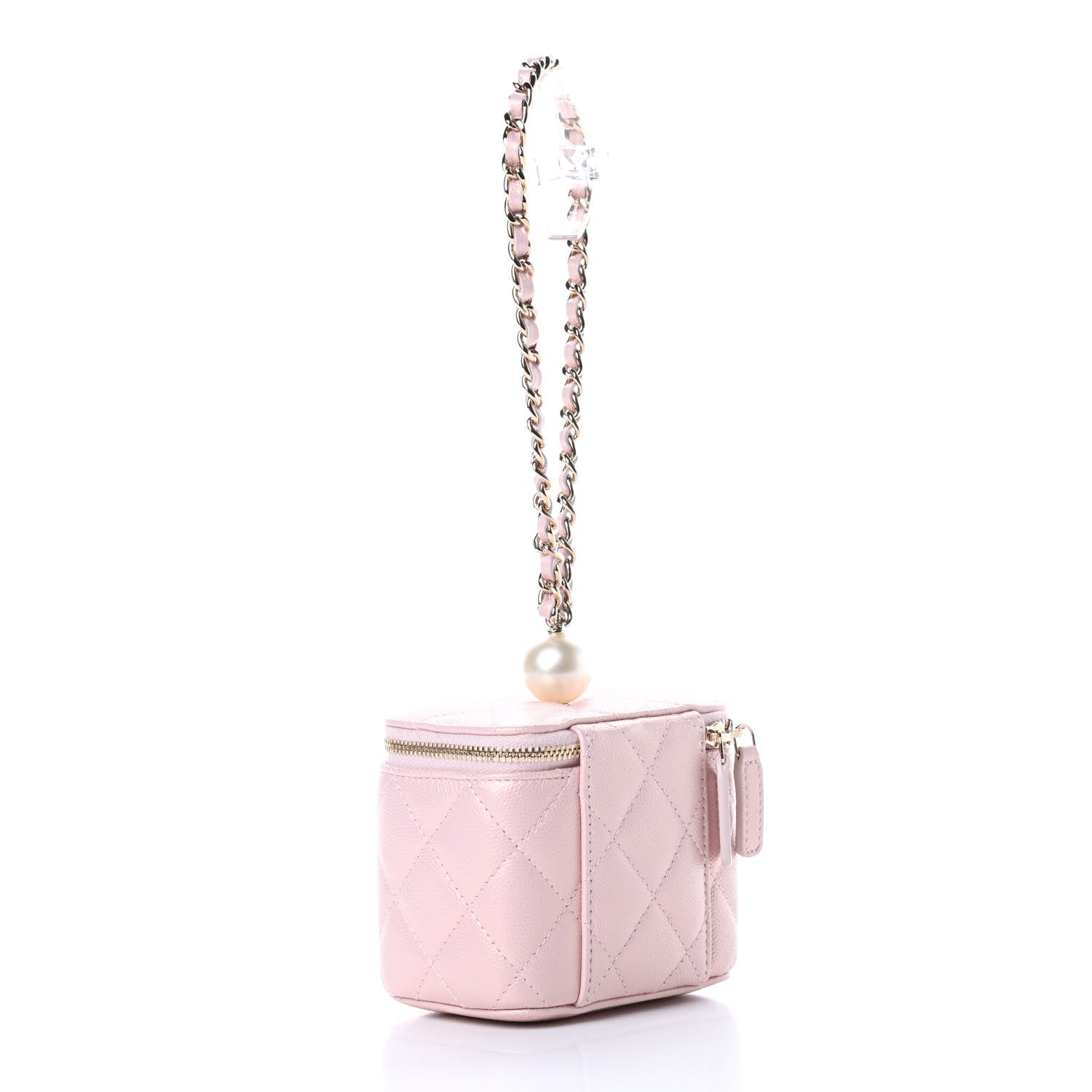 Chanel Iridescent Caviar Quilted Mini Pearl On Top Vanity Case With Chain Light Pink 4 of 11