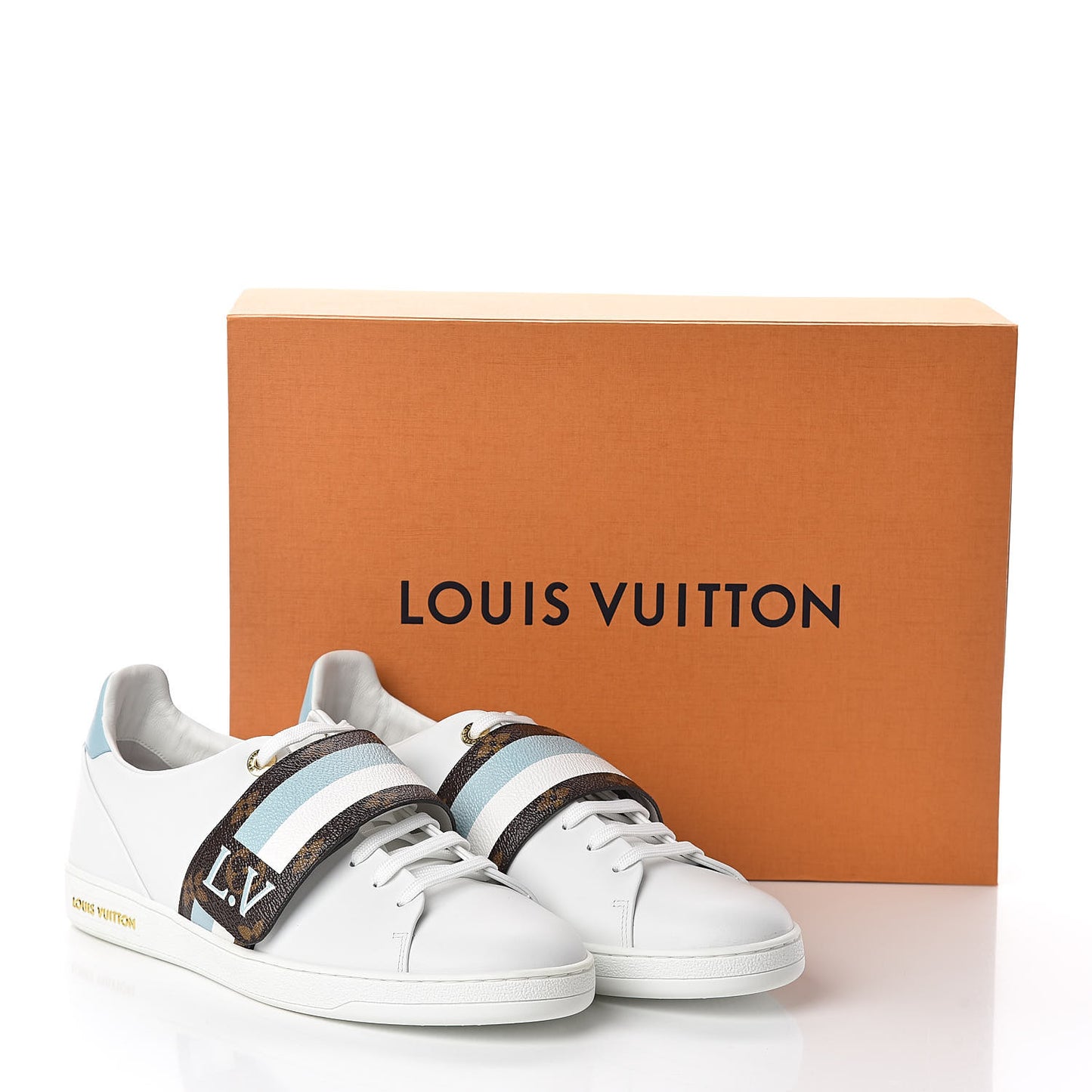 Calfskin Monogram Striped Frontrow Sneakers 41 White