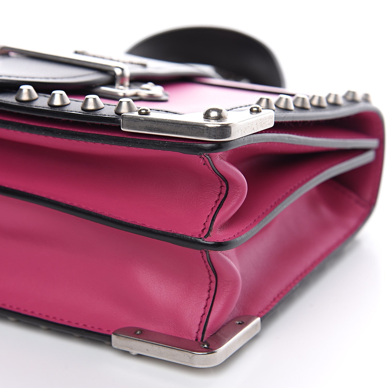 Prada City Calf Saffiano Studded Cahier Bag Fuxia Black 8 of 10
