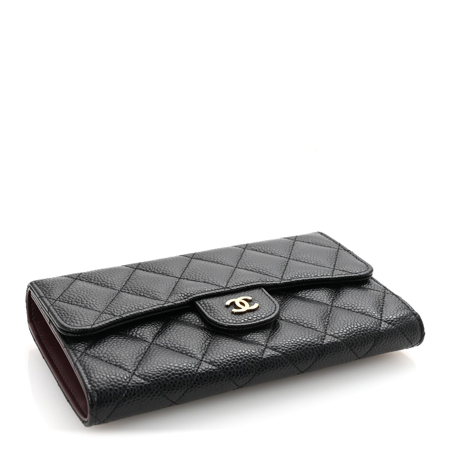 Caviar Quilted Large Flap Wallet Black
