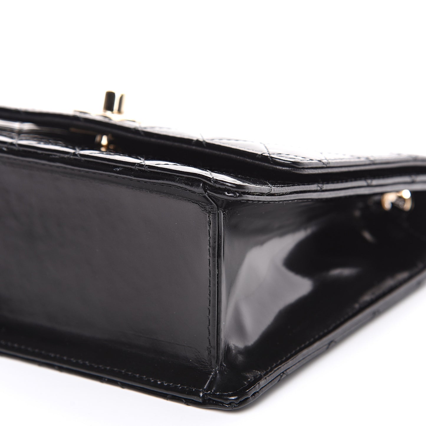 Glazed Calfskin Quilted Flap Black