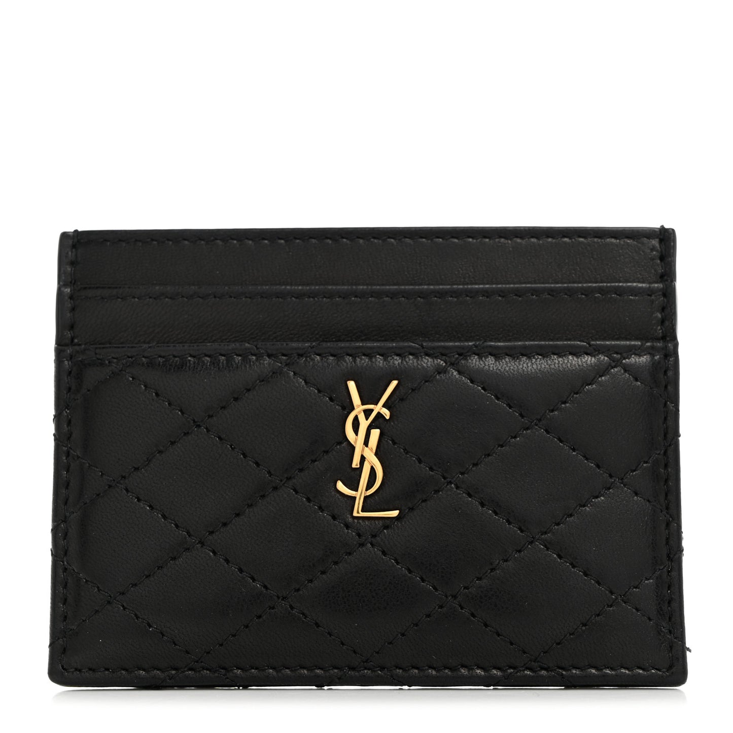 Lambskin Quilted Monogram Gaby Card Case Black