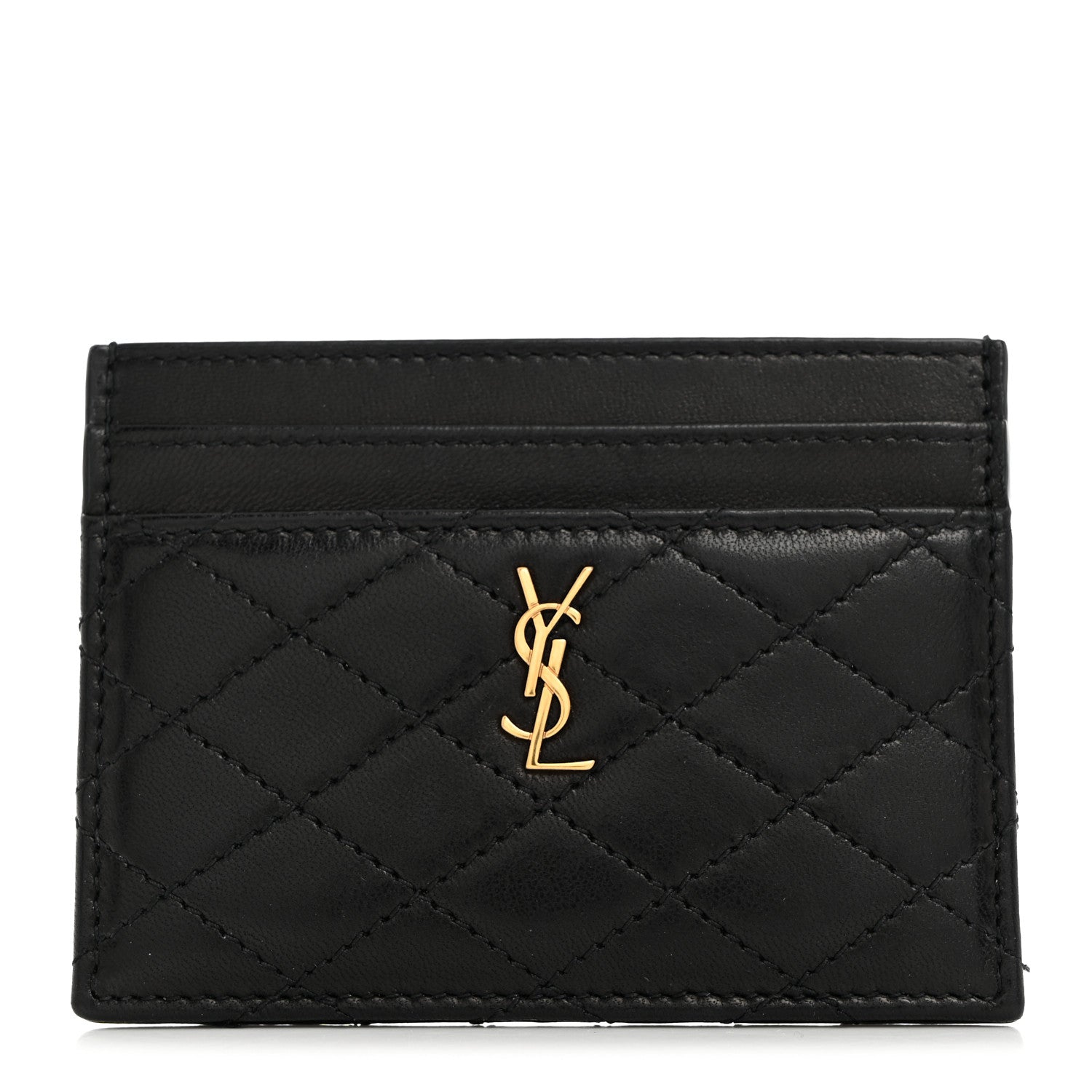 Saint Laurent Lambskin Quilted Monogram Gaby Card Case Black 1 of 8
