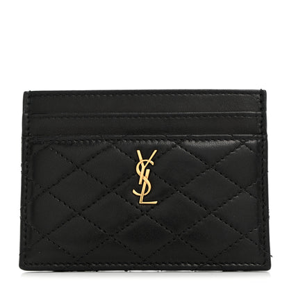 Saint Laurent Lambskin Quilted Monogram Gaby Card Case Black 1 of 8