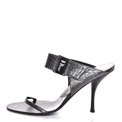 Christian Dior Metallic Lambskin Alligator Mule Sandals 40 Dark Silver 1 of 11