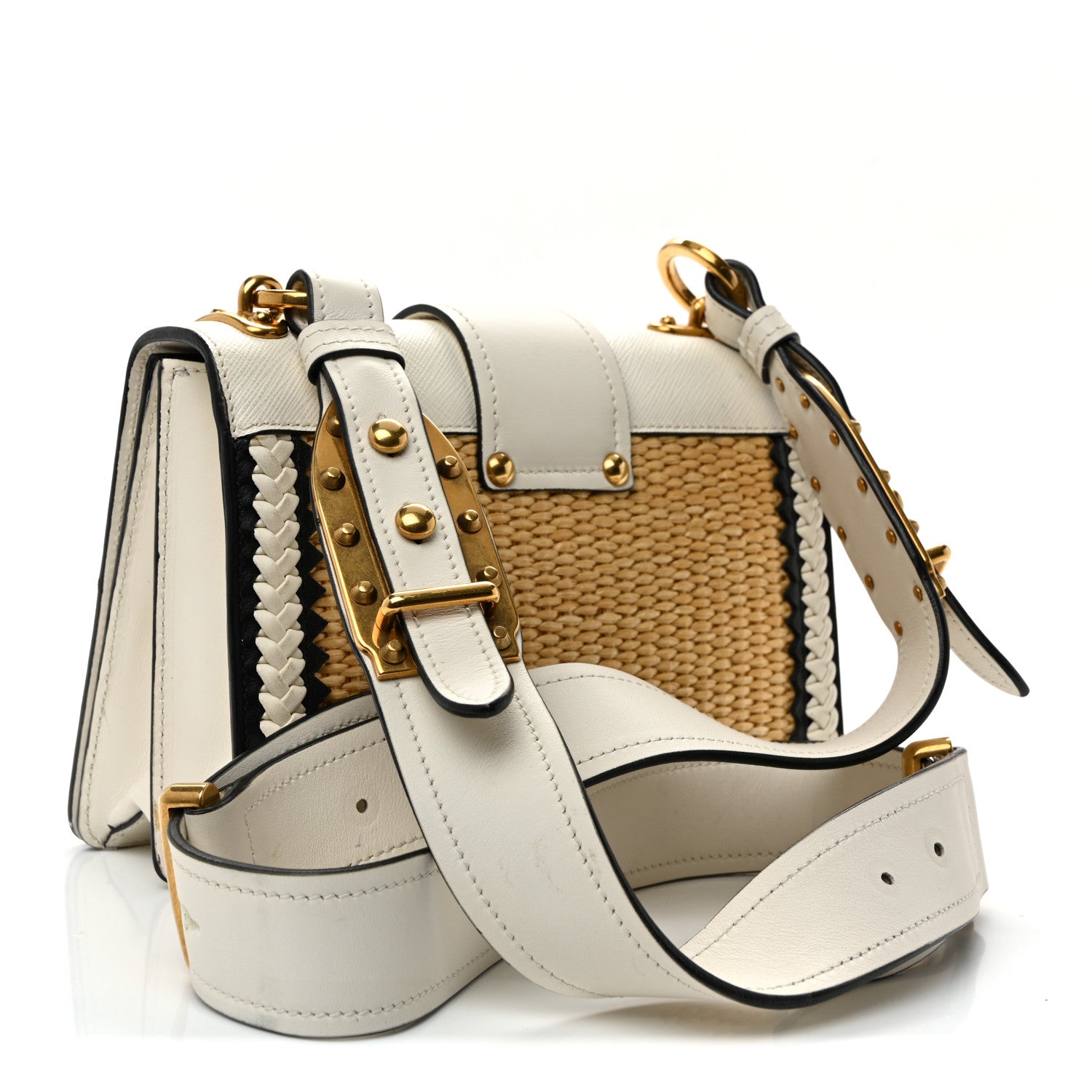 Prada City Calf Raffia Saffiano Cahier Bag Naturale White 3 of 11