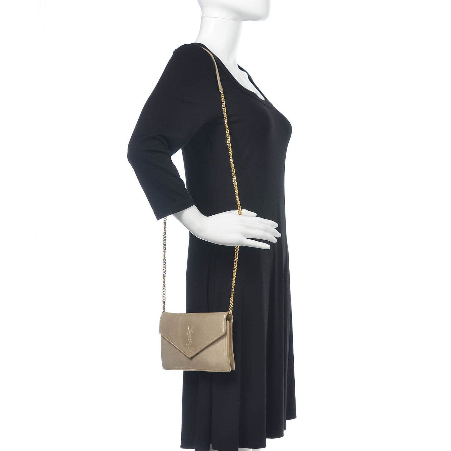 Metallic Fabric Monogram Envelope Chain Wallet Champagne