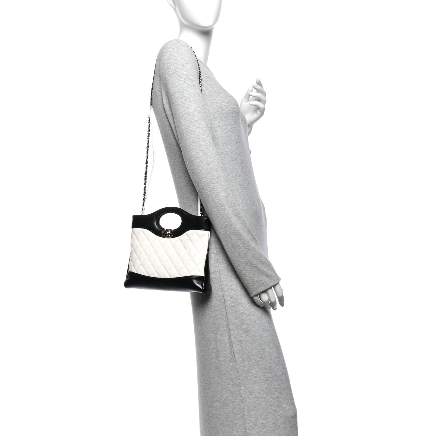 Patent Calfskin Quilted Mini 31 Shopping Bag White Black