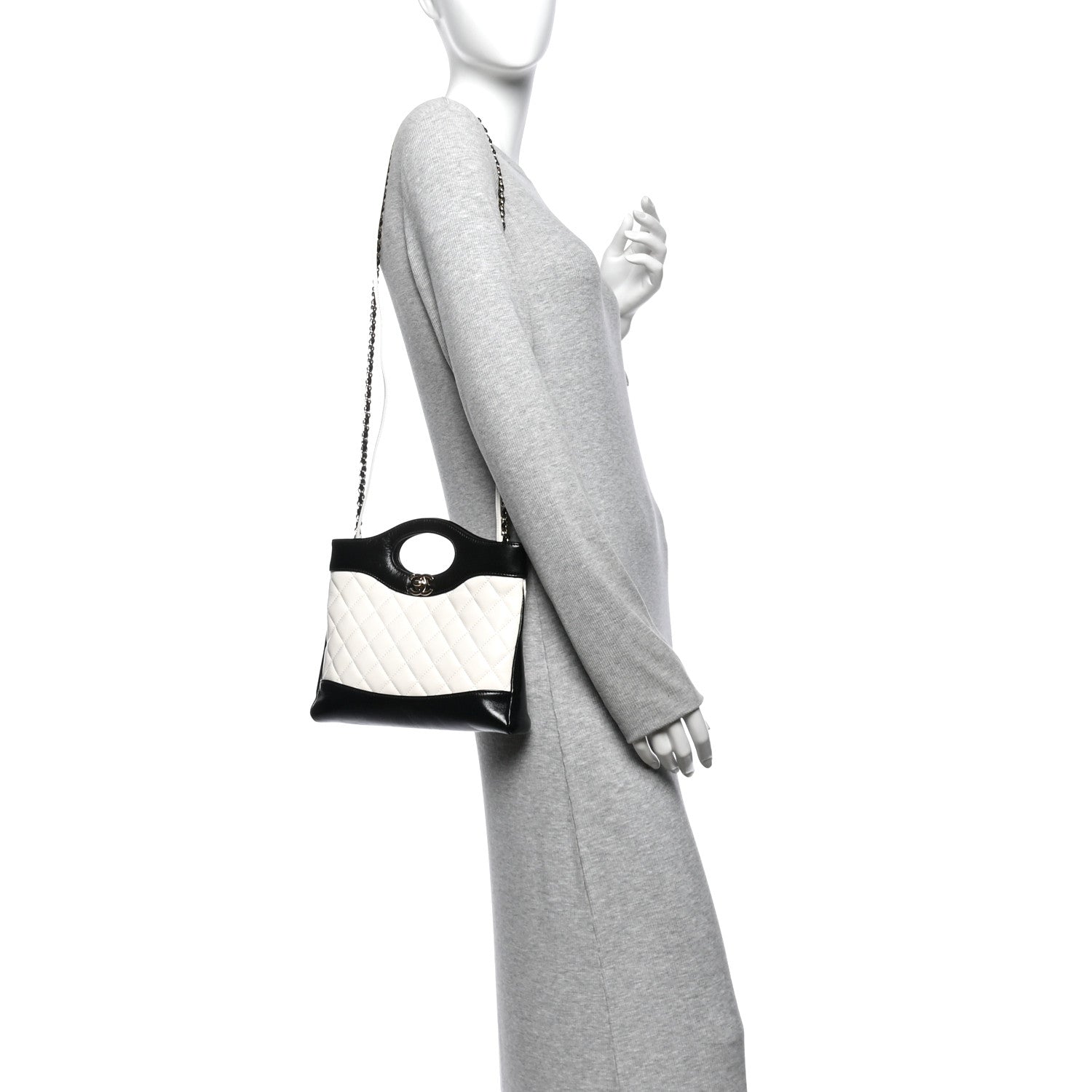 Chanel Patent Calfskin Quilted Mini 31 Shopping Bag White Black 2 of 10