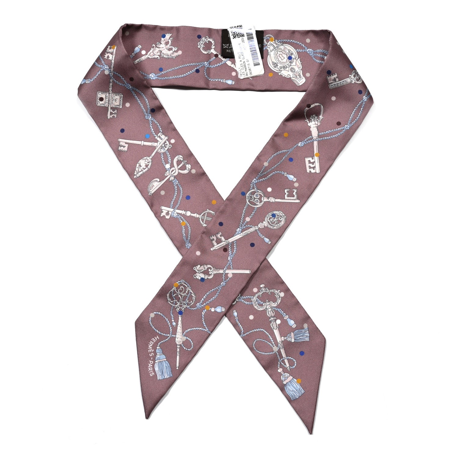 Hermes Silk Les Cles A Pois Twilly Marron Glace Gris 1 of 4