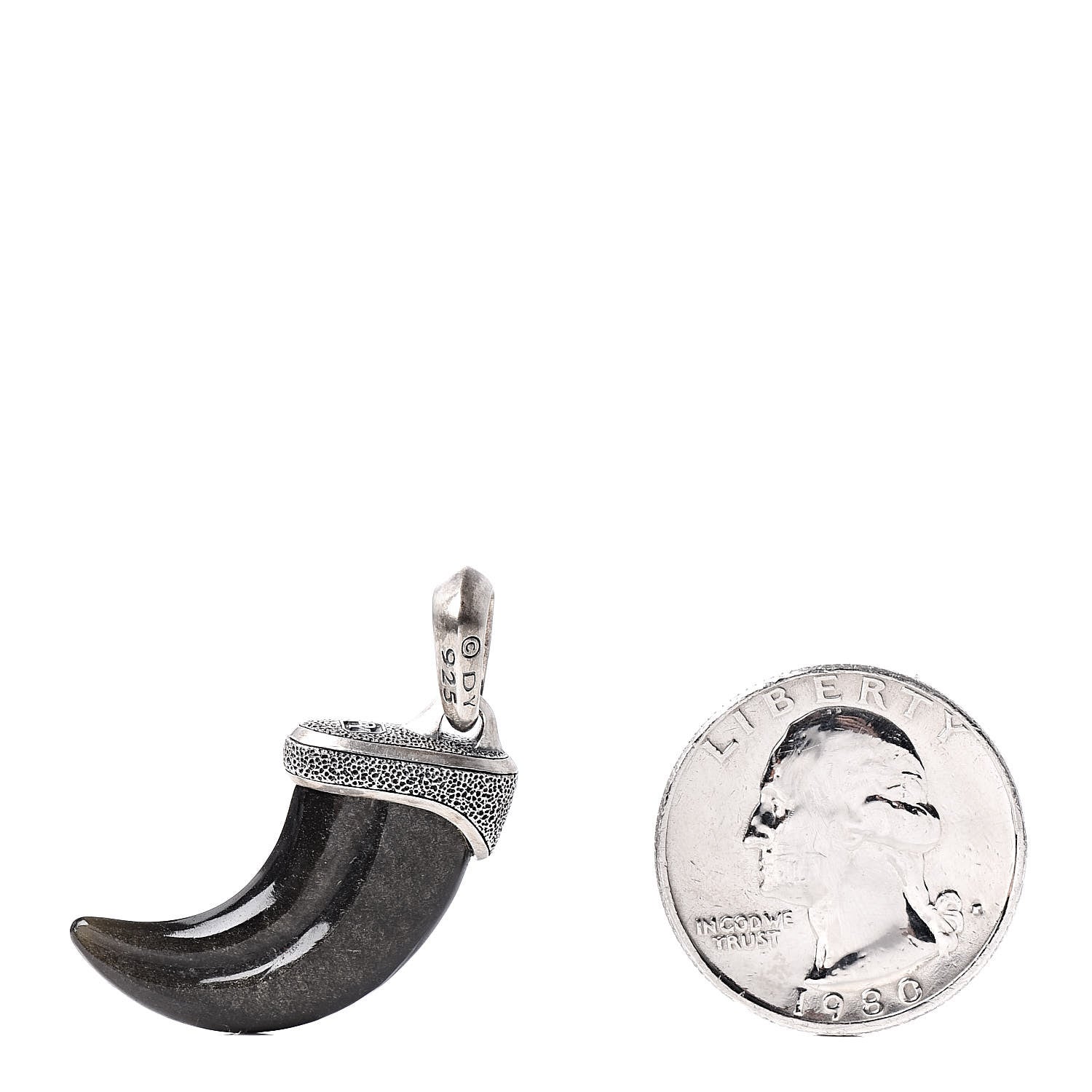David Yurman Sterling Silver Golden Obsidian 26mm Stone Claw Amulet Pendant 2 of 4
