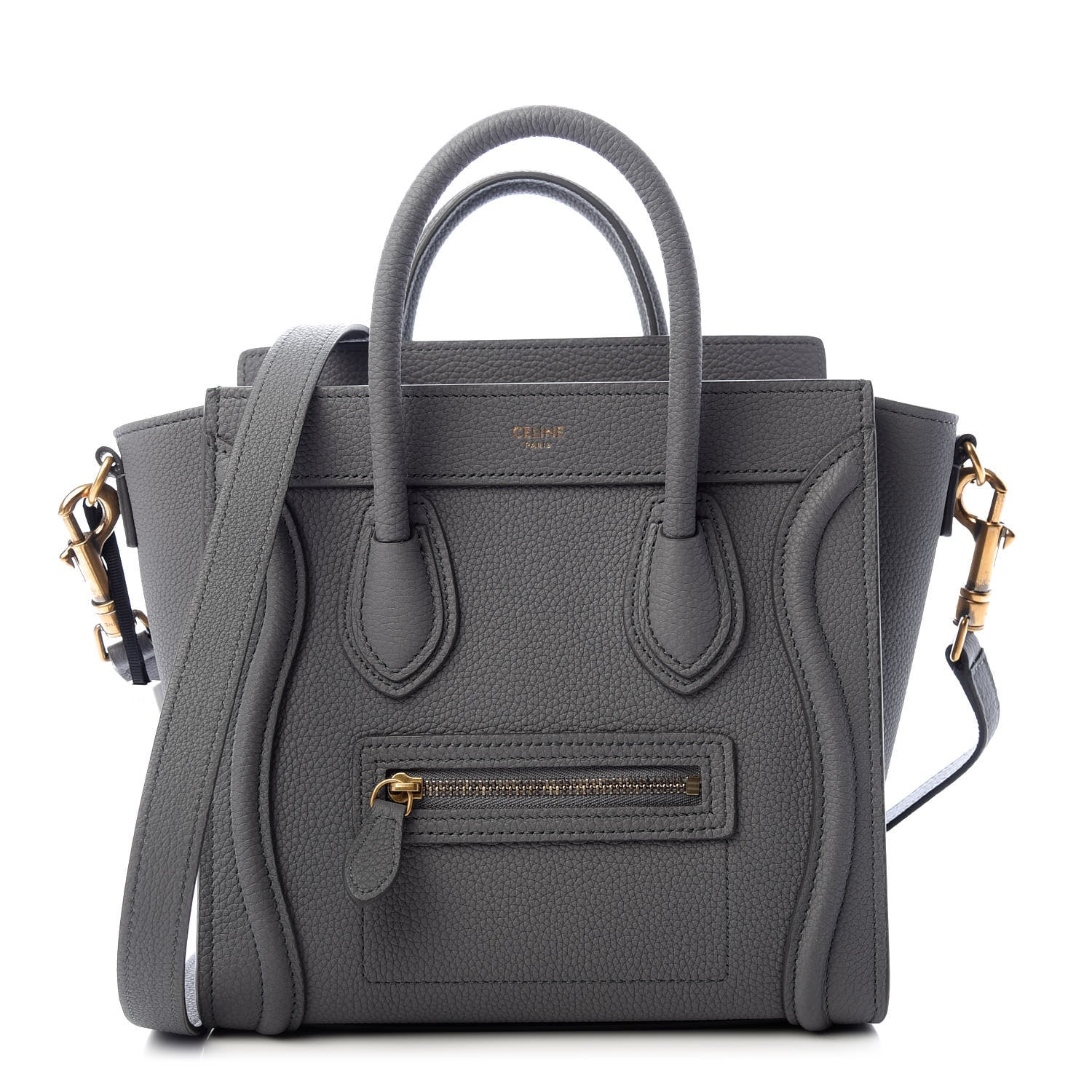 Celine Drummed Calfskin Nano Luggage Kohl 1 of 11