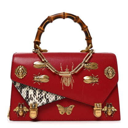Gucci Calfskin Snakeskin Studded Small Ottilia Top Handle Bag Hibiscus Red 1 of 10