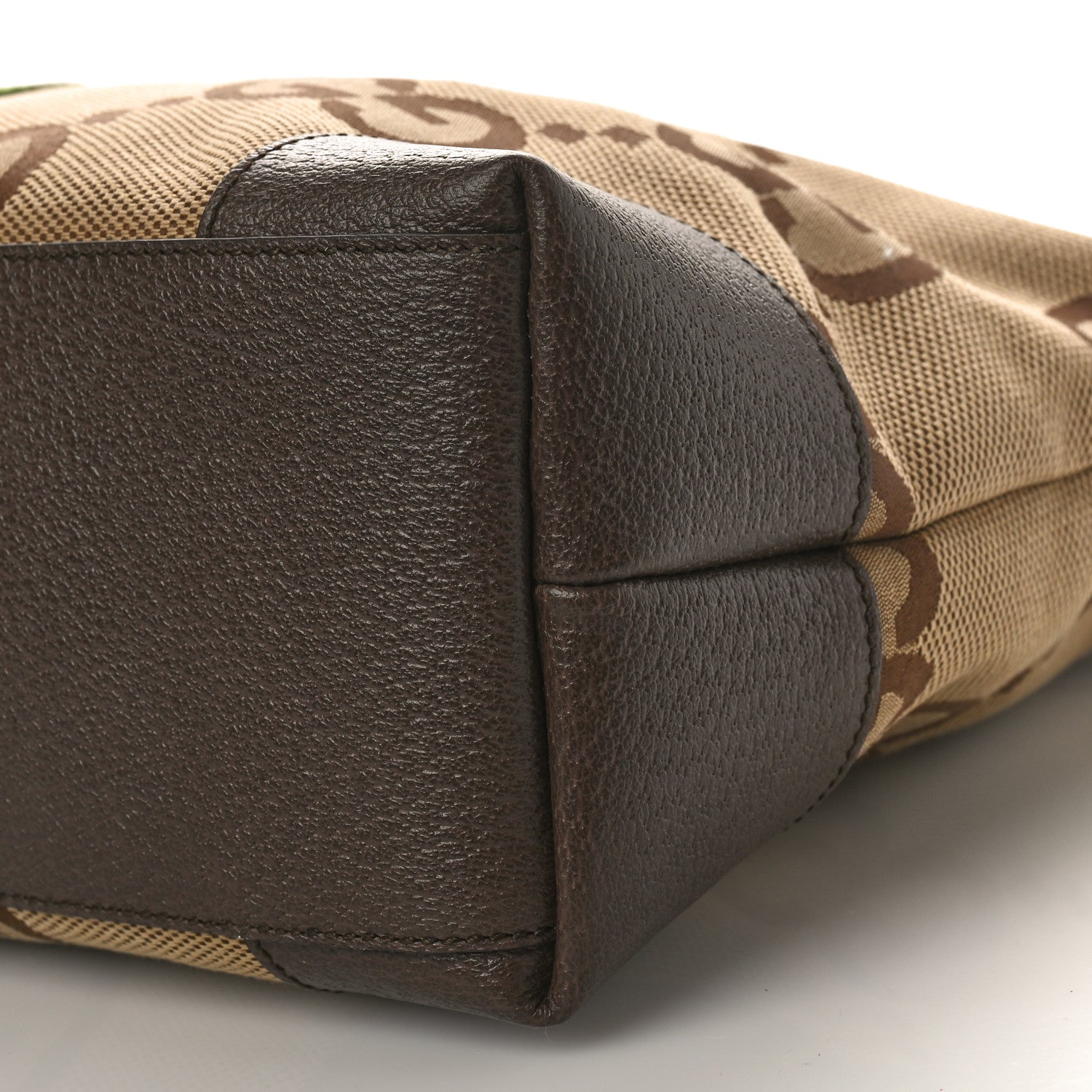 Gucci Monogram Jumbo GG Textured Dollar Calfskin Web Medium Ophidia Shopping Tote Camel Ebony 8 of 8