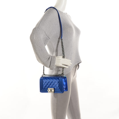 Chanel Metallic Patent Calfskin Quilted Small Boy Flap Blue 2 of 8