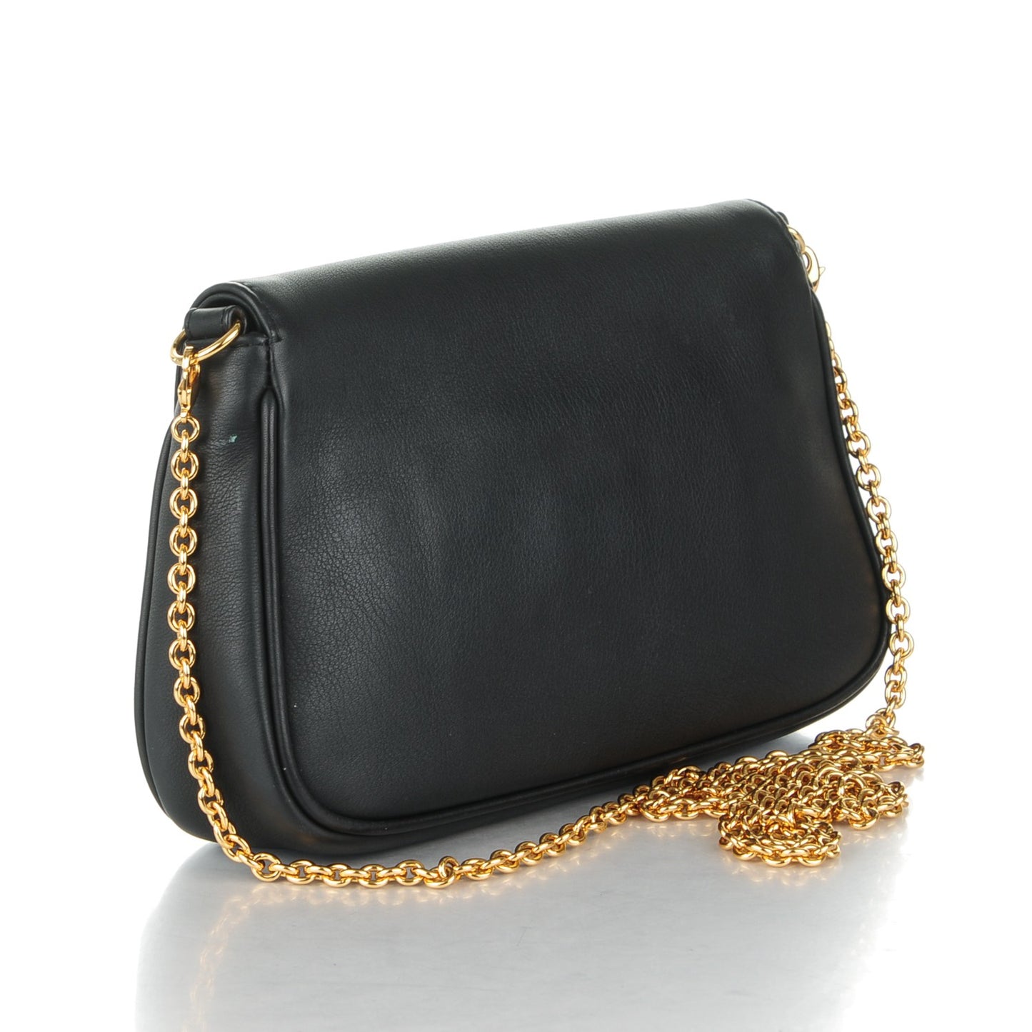 Vitello Flamingo Enamel Fendista Pouchette Crossbody Black