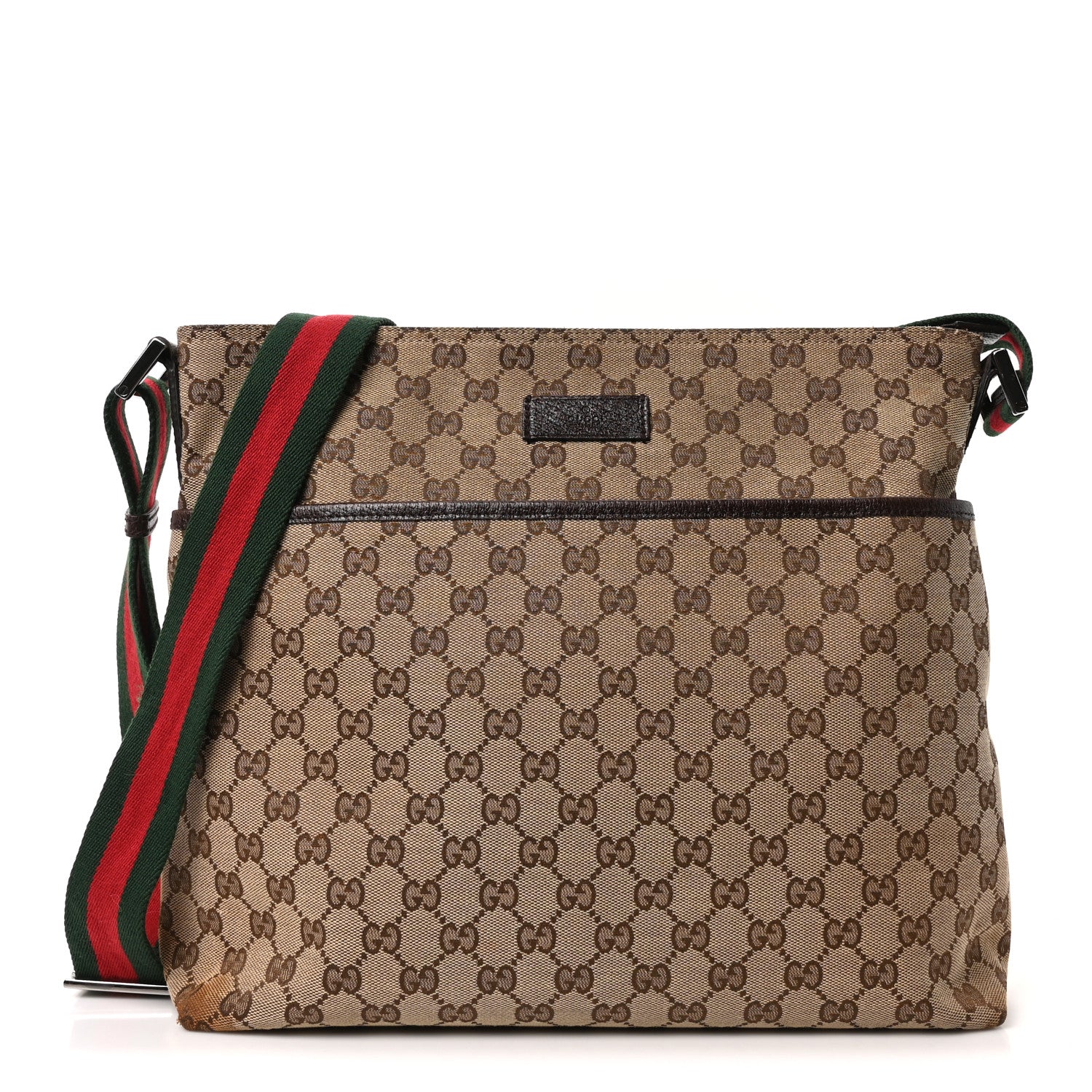 Gucci Monogram Web Medium Flat Messenger Bag Brown 1 of 10