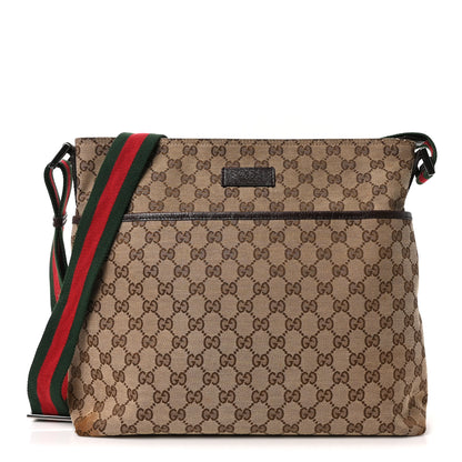 Gucci Monogram Web Medium Flat Messenger Bag Brown 1 of 10