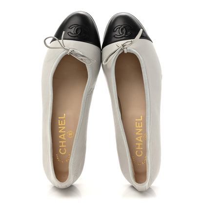 Chanel Lambskin Cap Toe CC Ballerina Flats 36.5 Grey Black 2 of 8