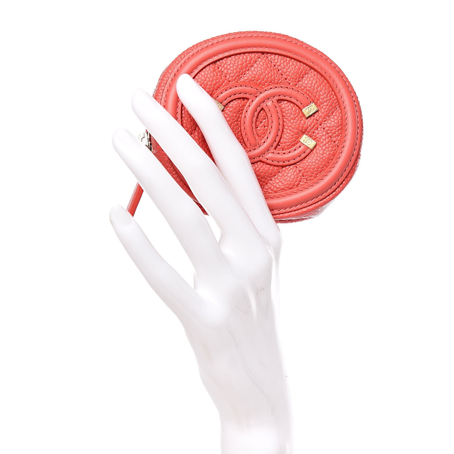 Chanel Caviar Quilted Filigree Zip Around Classic Coin Purse Red 2 of 7