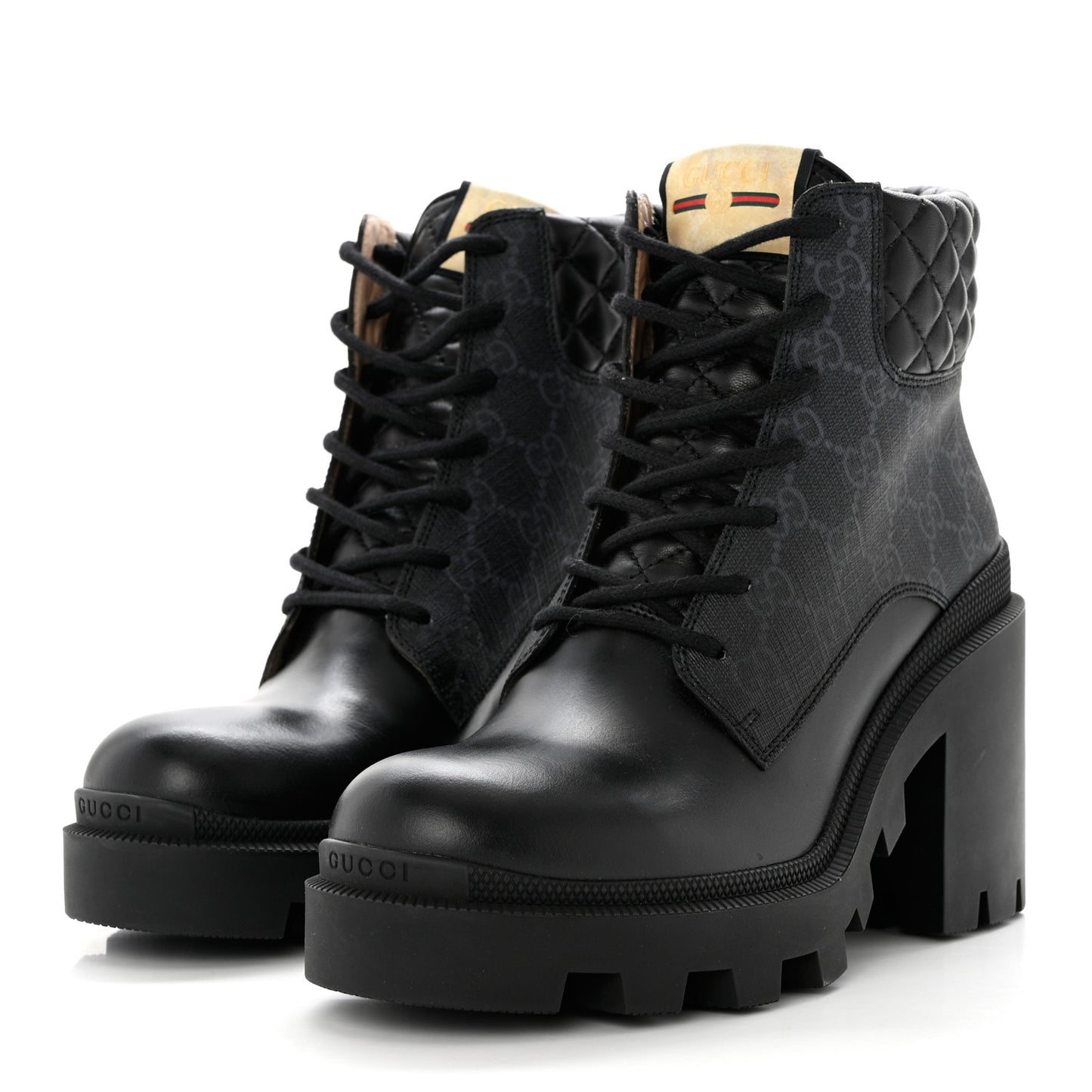 Apollo Calfskin GG Supreme Nappa Samoa Quilted Lace Up Ankle Boots 39 Black