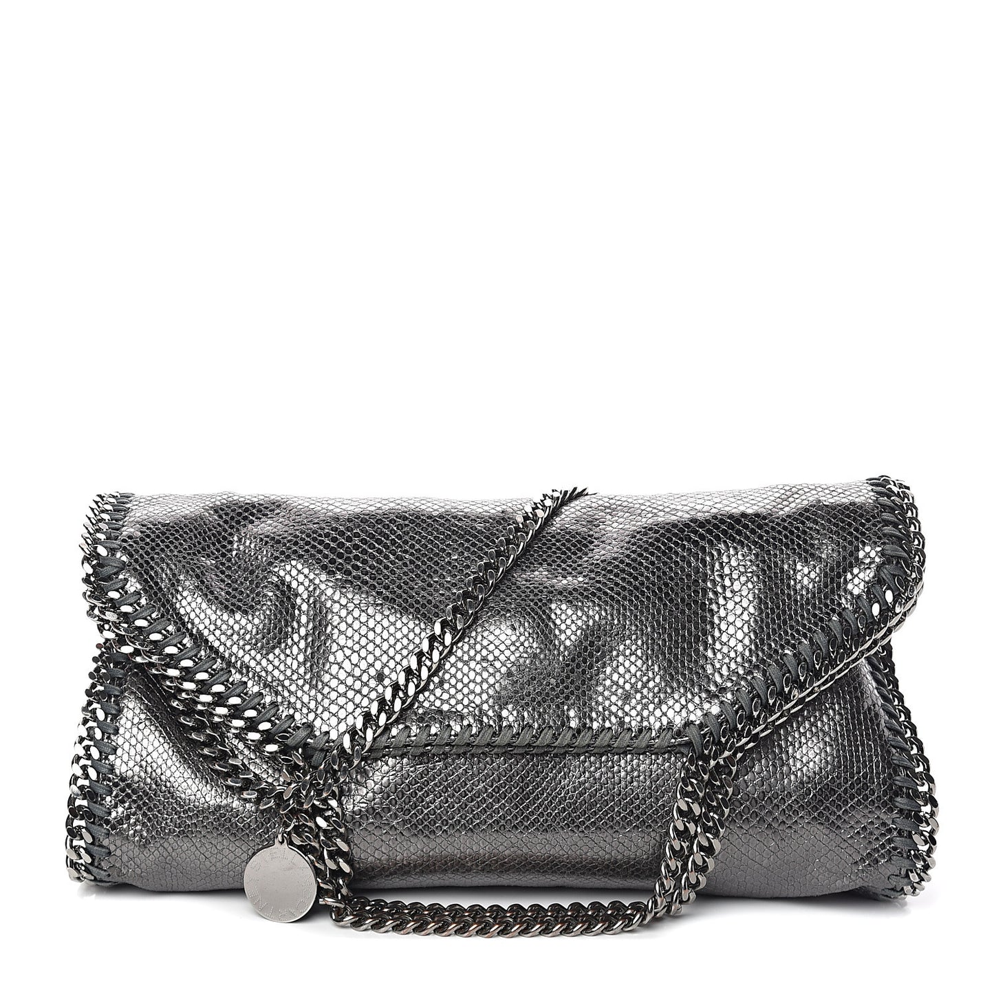 Metallic Snake Print Falabella Fold Over Tote Ruthenium