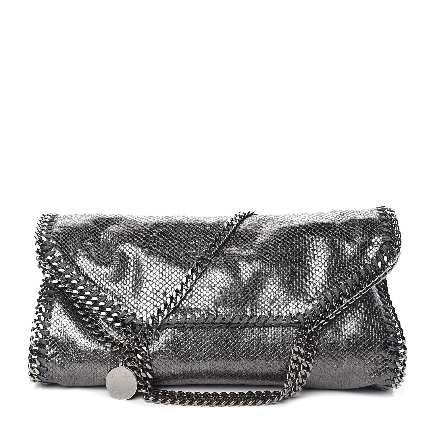 Stella McCartney Metallic Snake Print Falabella Fold Over Tote Ruthenium 1 of 8