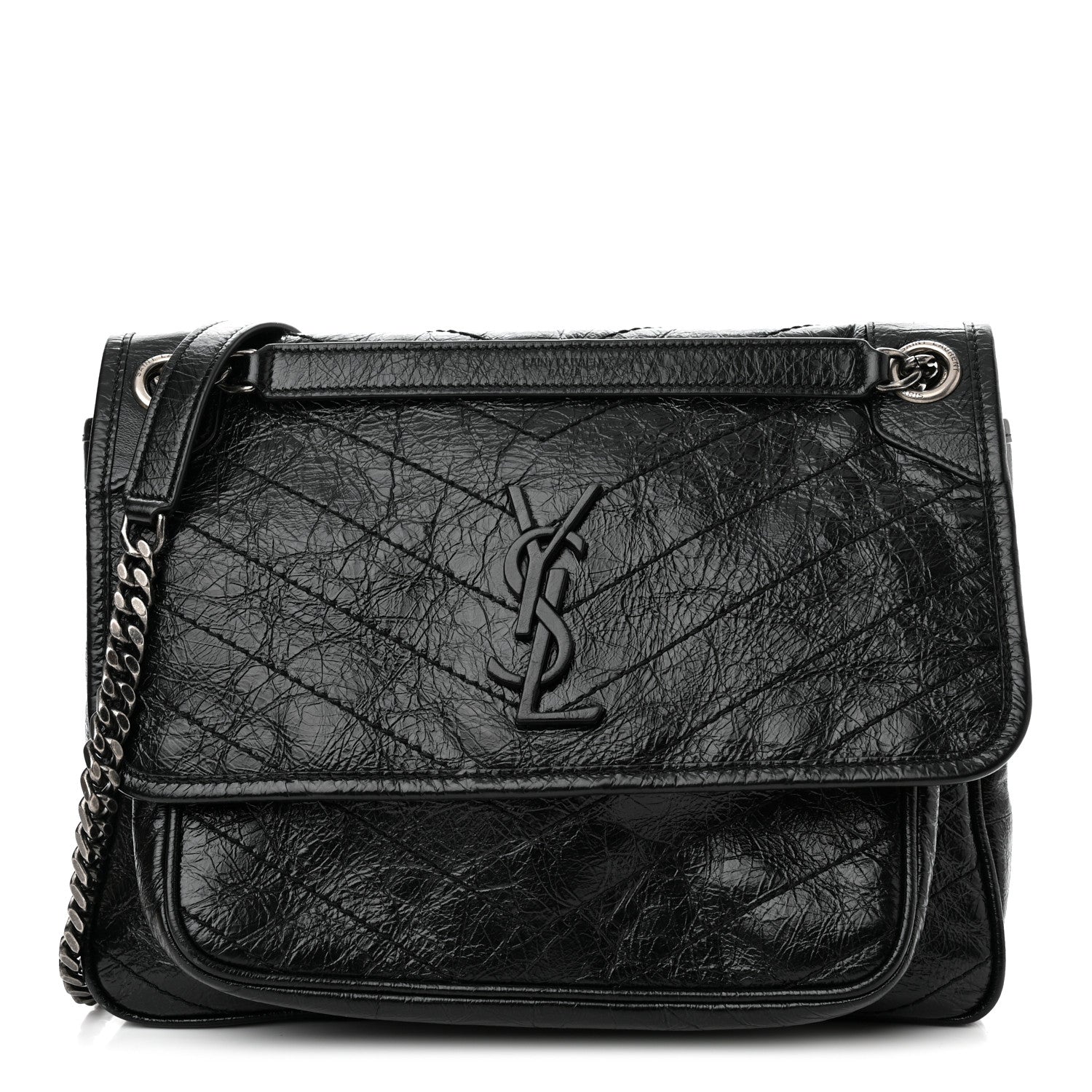 Saint Laurent Crinkled Calfskin Matelasse Monogram Medium Niki Chain Satchel Black 1 of 10