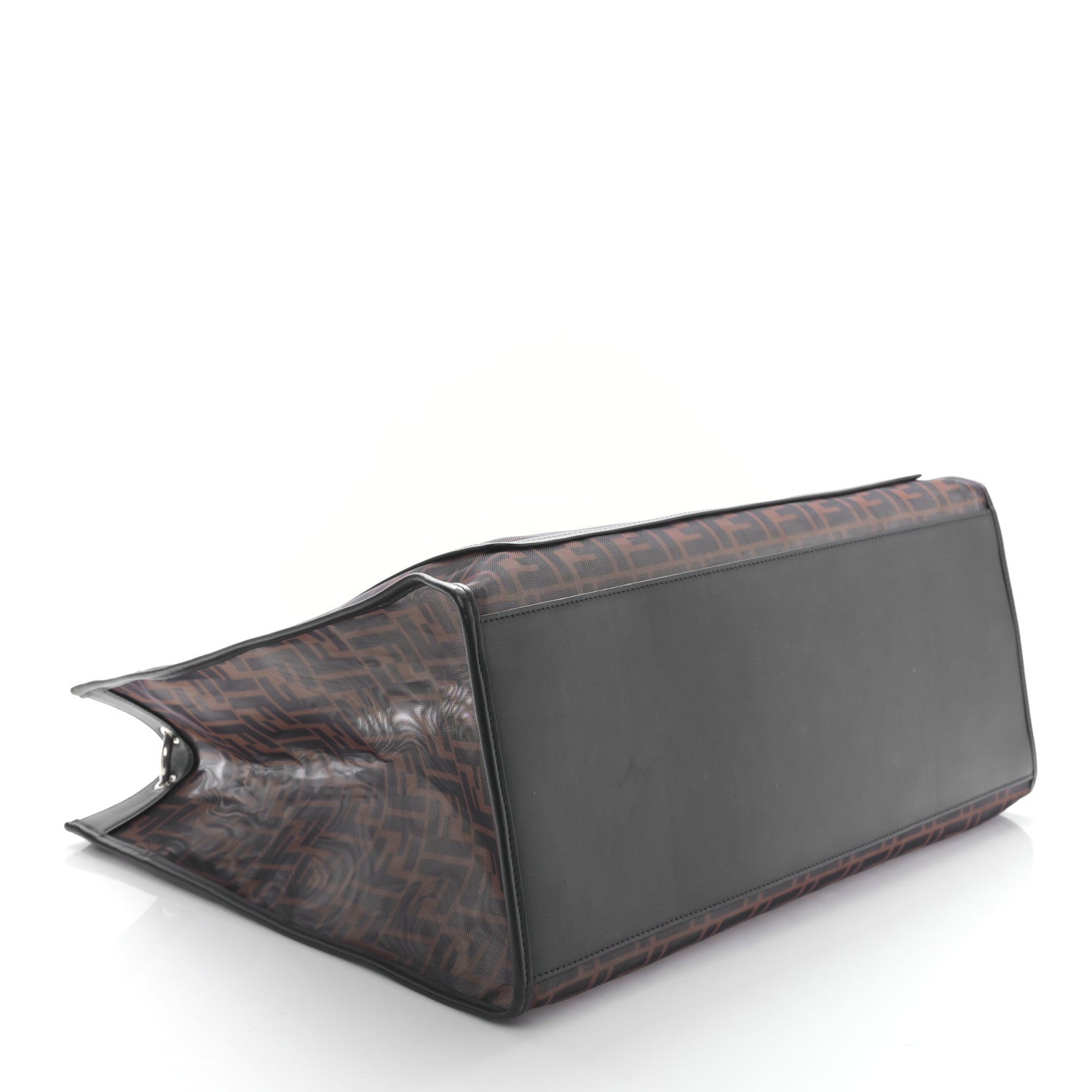 Fendi Mesh Vitello Century Cuoio FF 1974 Medium Runaway Shopper Tote Marrone Black Ebano 4 of 10