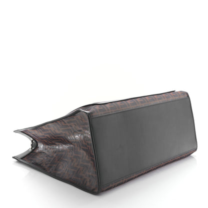 Fendi Mesh Vitello Century Cuoio FF 1974 Medium Runaway Shopper Tote Marrone Black Ebano 4 of 10