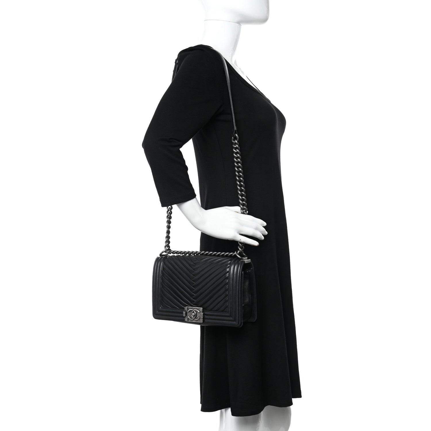 Chanel Lambskin Pleated Medium Boy Flap Black 2 of 14