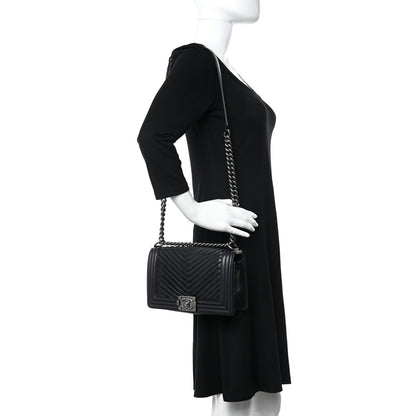Chanel Lambskin Pleated Medium Boy Flap Black 2 of 14