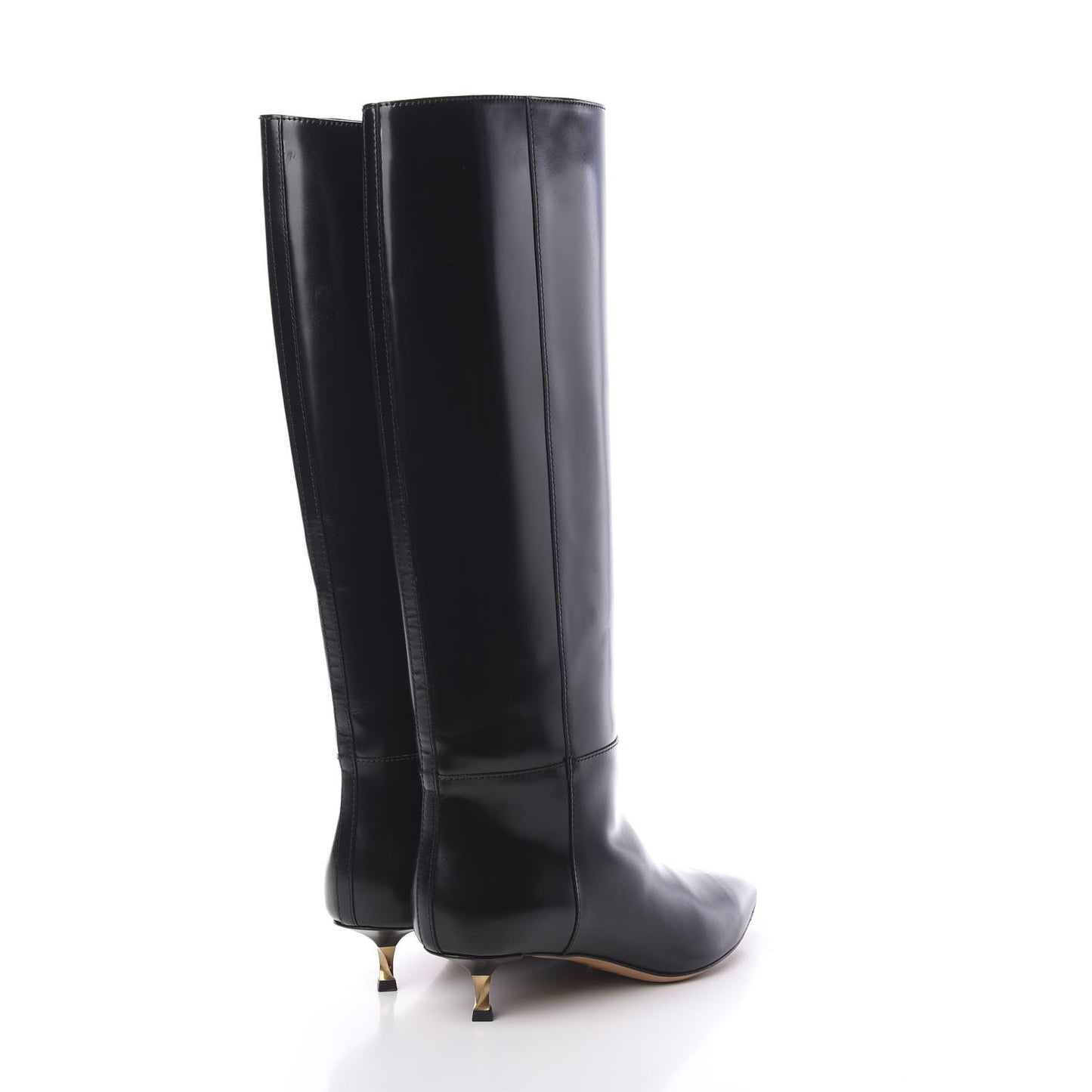 Calfskin Knee High Kitten Heel Boots 36.5 Black