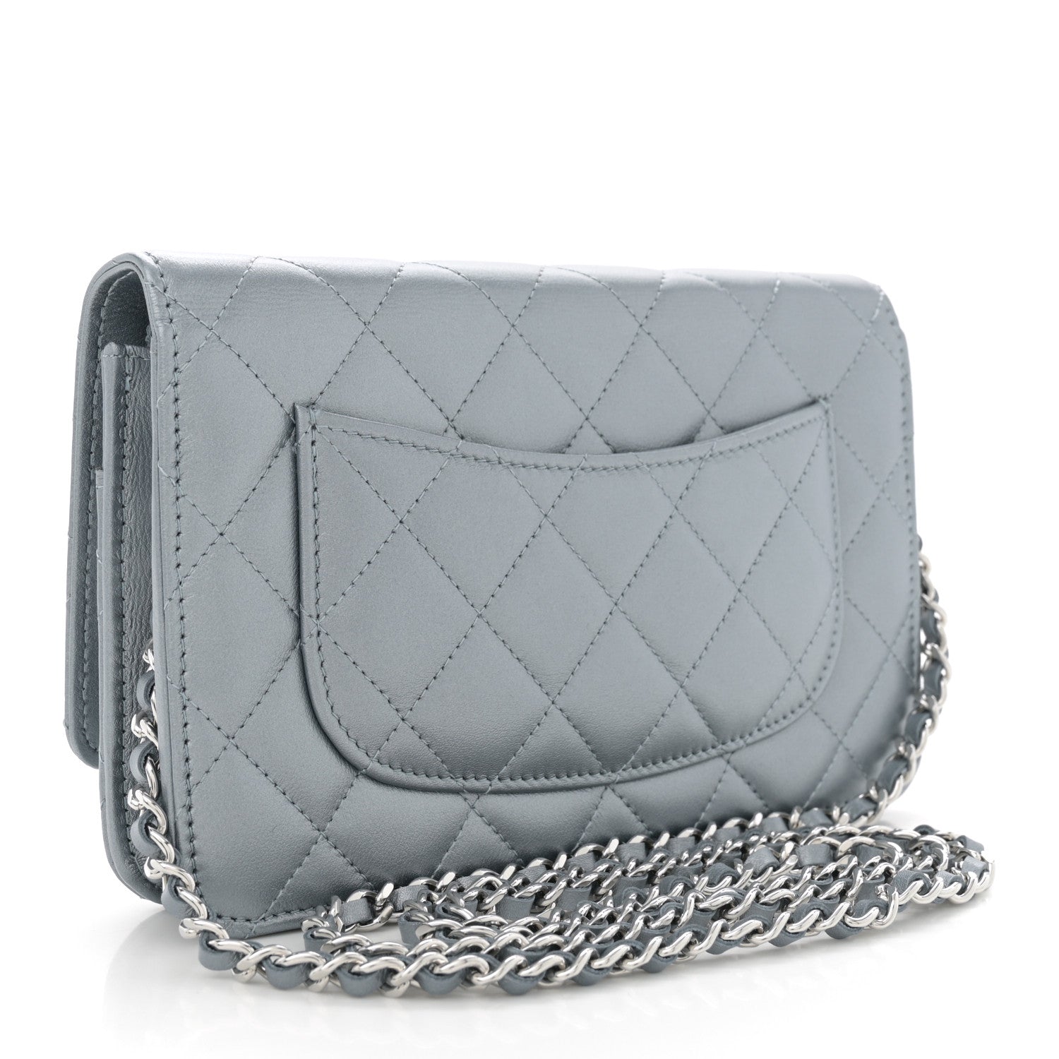 Chanel Metallic Lambskin Quilted Wallet On Chain WOC Silver 3 of 10