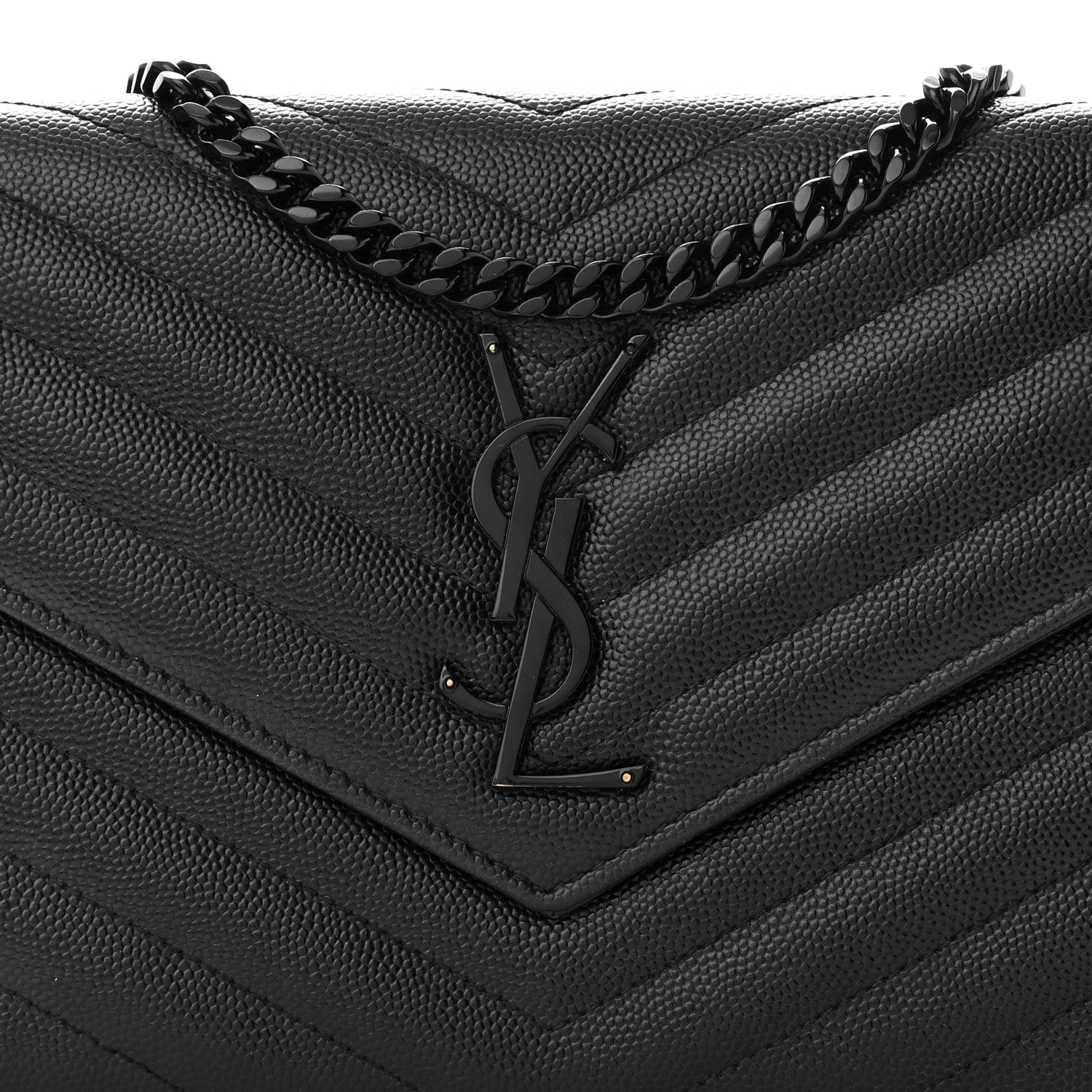 Saint Laurent Grain De Poudre Matelasse Chevron Monogram Monochrome Chain Wallet Black 7 of 10