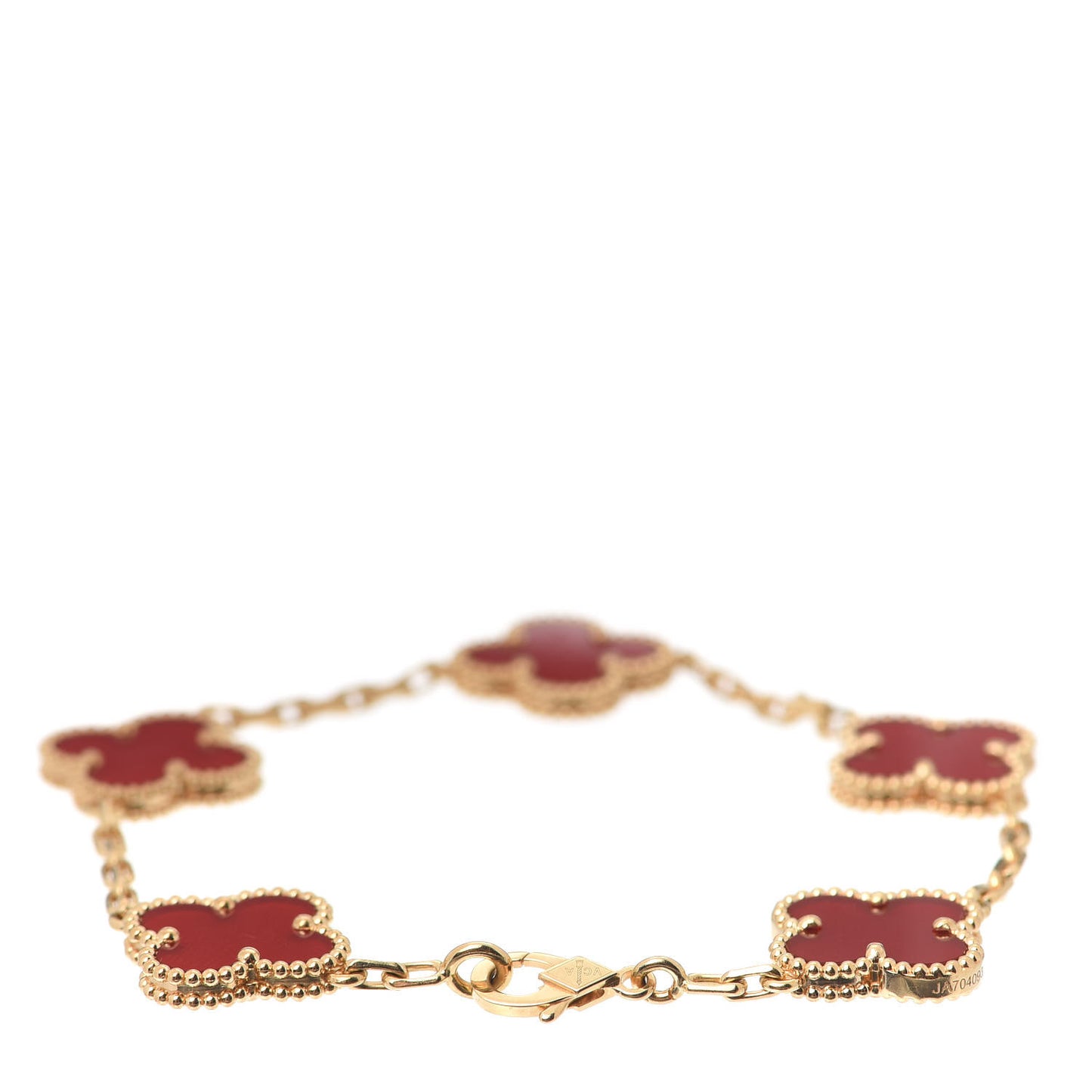 18K Yellow Gold Carnelian 5 Motifs Vintage Alhambra Bracelet