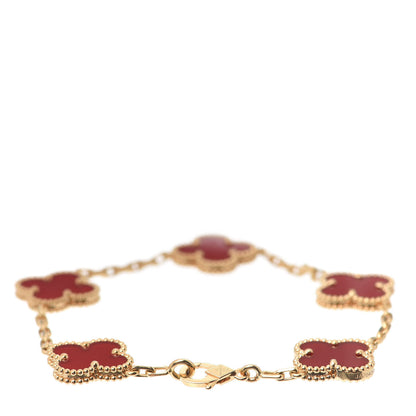 Van Cleef & Arpels 18K Yellow Gold Carnelian 5 Motifs Vintage Alhambra Bracelet 3 of 8