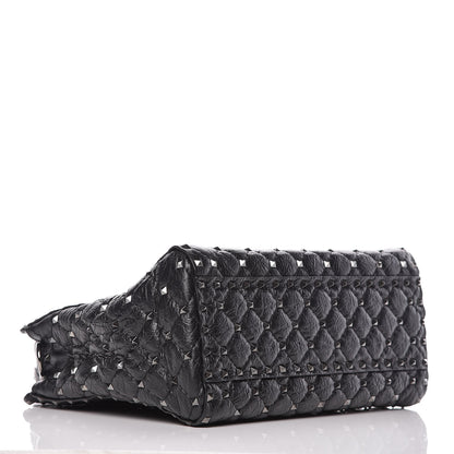 Valentino Garavani Craquele Nappa Rockstud Spike Tote Black 5 of 9