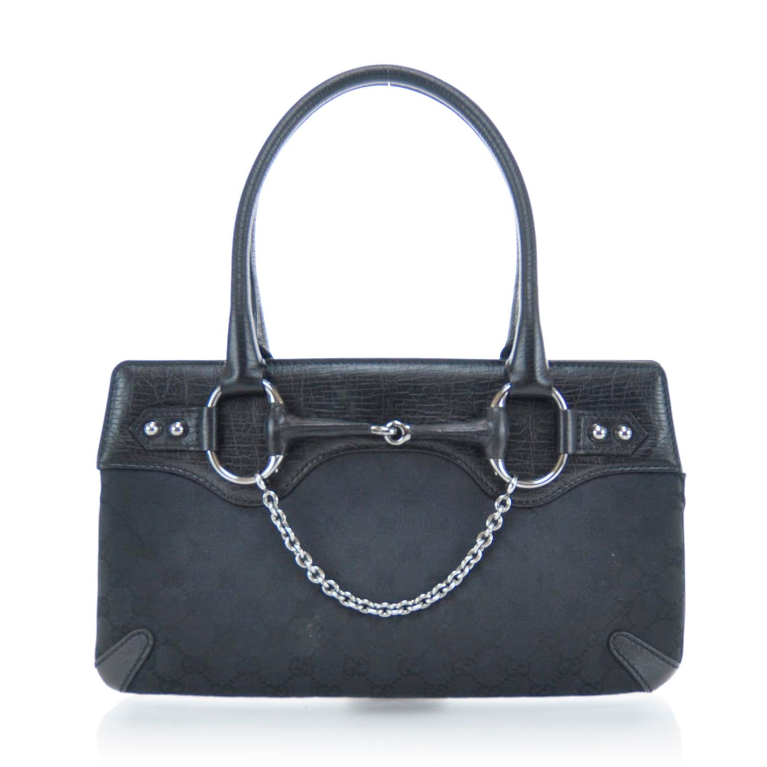 Gucci Monogram Horsebit Chain Shoulder Bag Black 1 of 9
