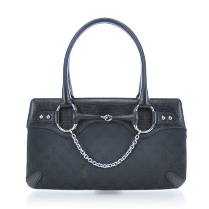 Gucci Monogram Horsebit Chain Shoulder Bag Black 1 of 9