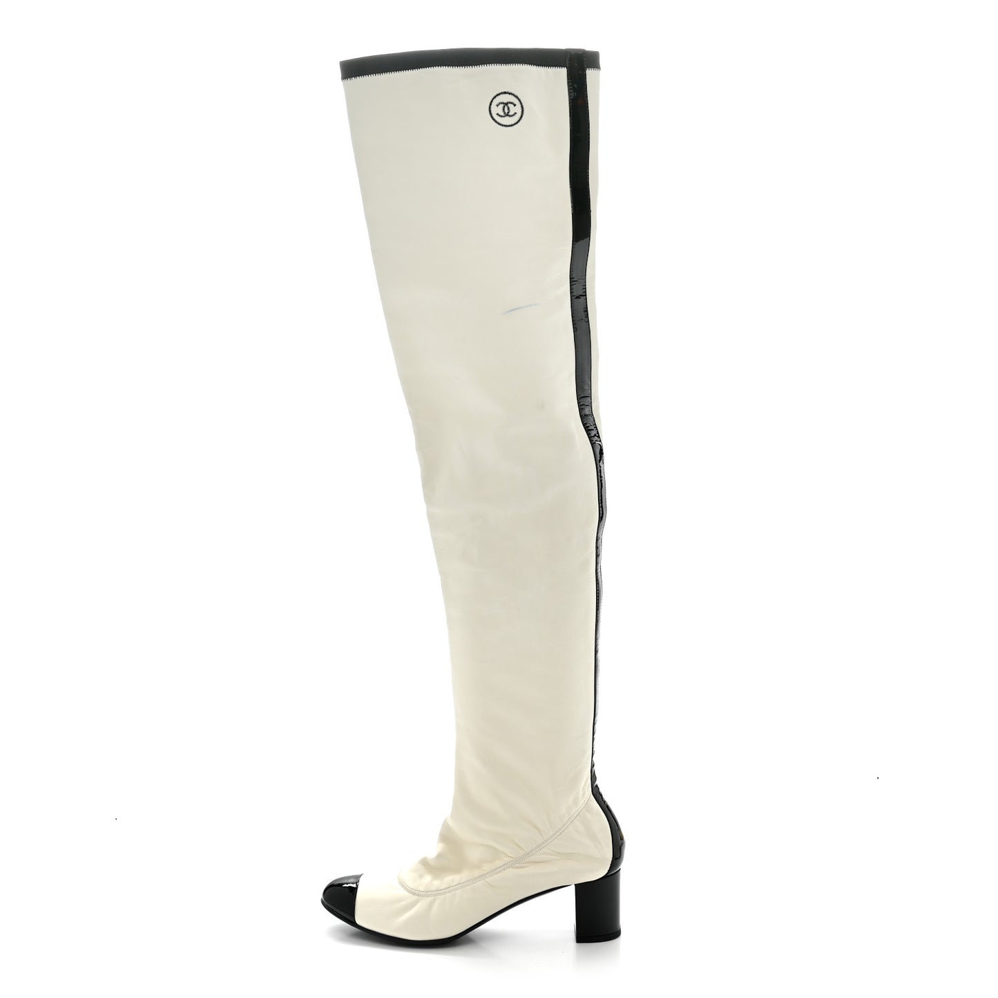 Lambskin Patent Cap Toe Over the Knee Boots 38 White