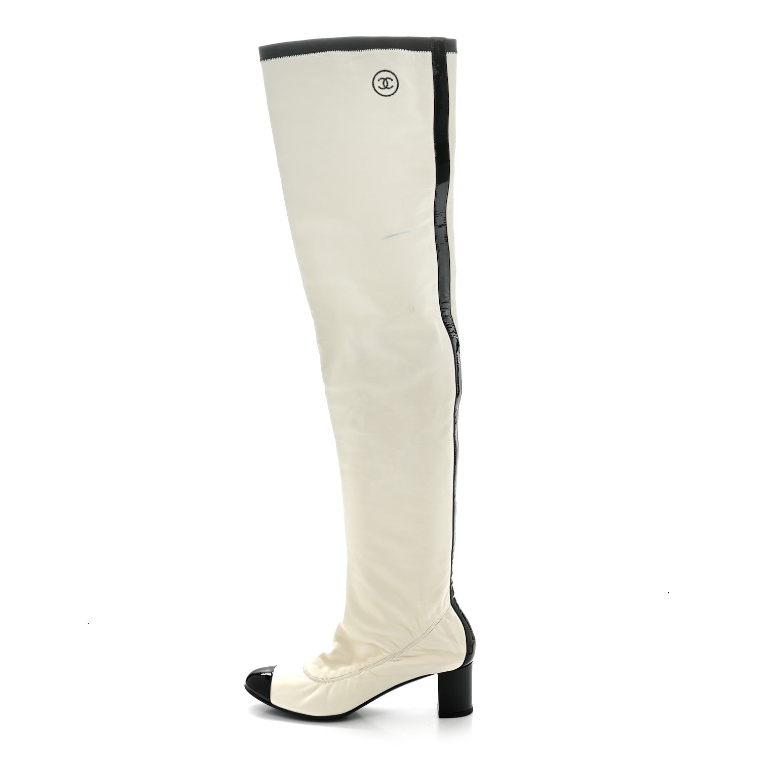 Chanel Lambskin Patent Cap Toe Over the Knee Boots 38 White 6 of 28