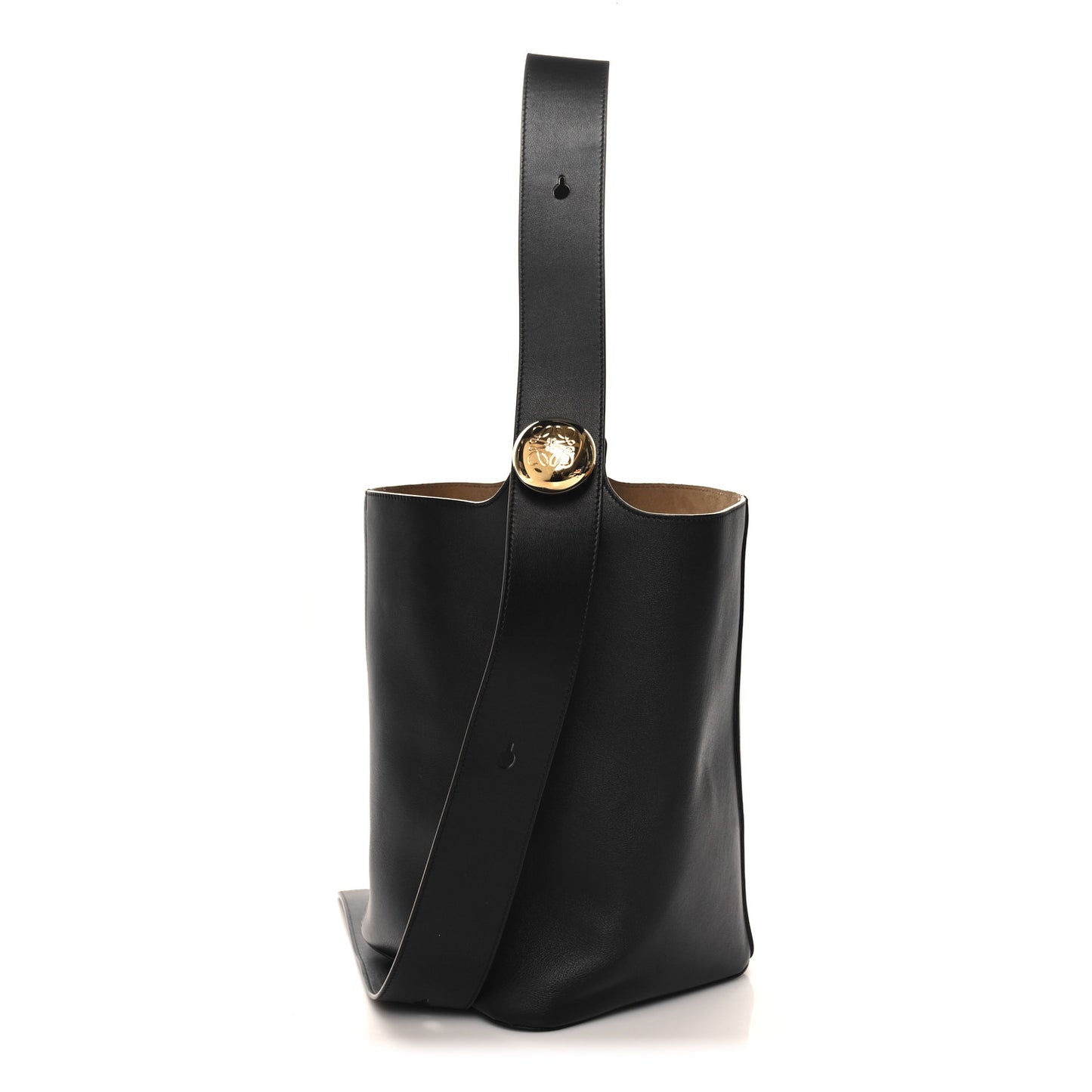 Smooth Calfskin Medium Pebble Bucket Bag Black