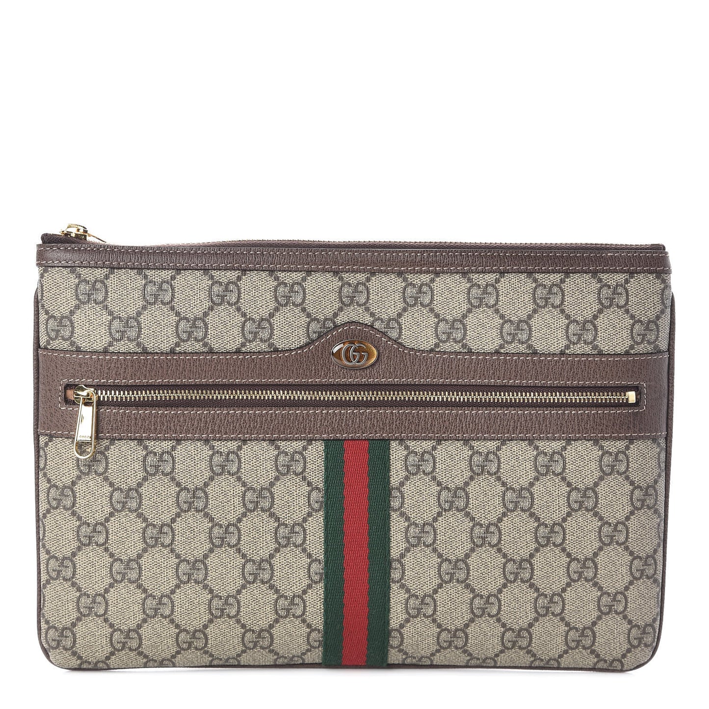 GG Supreme Monogram Large Ophidia Pouch Clutch Brown