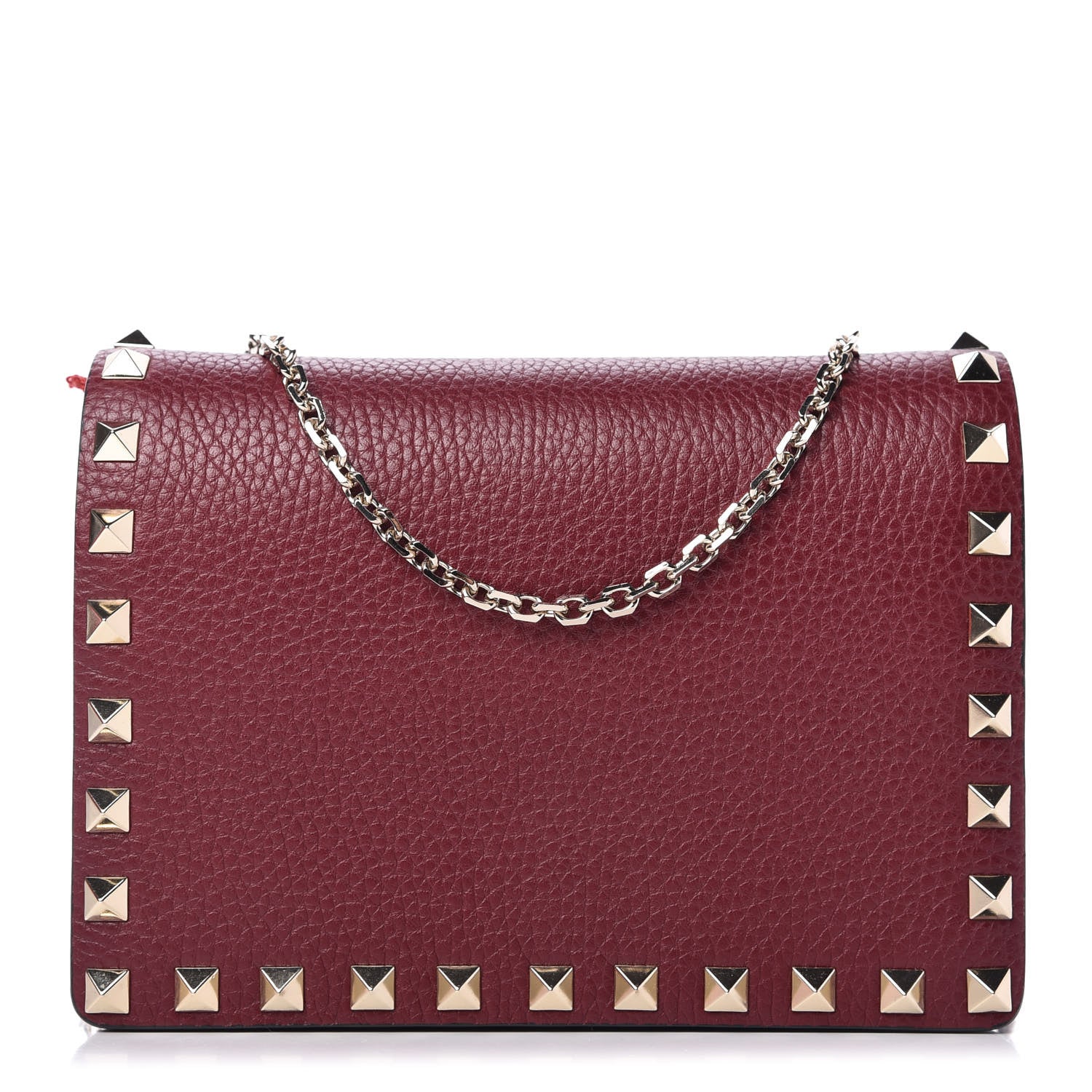 Valentino Garavani Pebbled Calfskin Rockstud Wallet on Chain Cerise 1 of 9